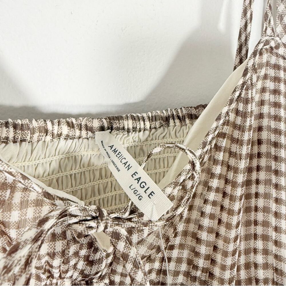 NWT American Eagle Brown White Plaid Should Tie Chiffon Babydoll Top Large - Picture 5 of 12